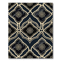 Dark Teal Gold Arabesque Floral Medallion Rug