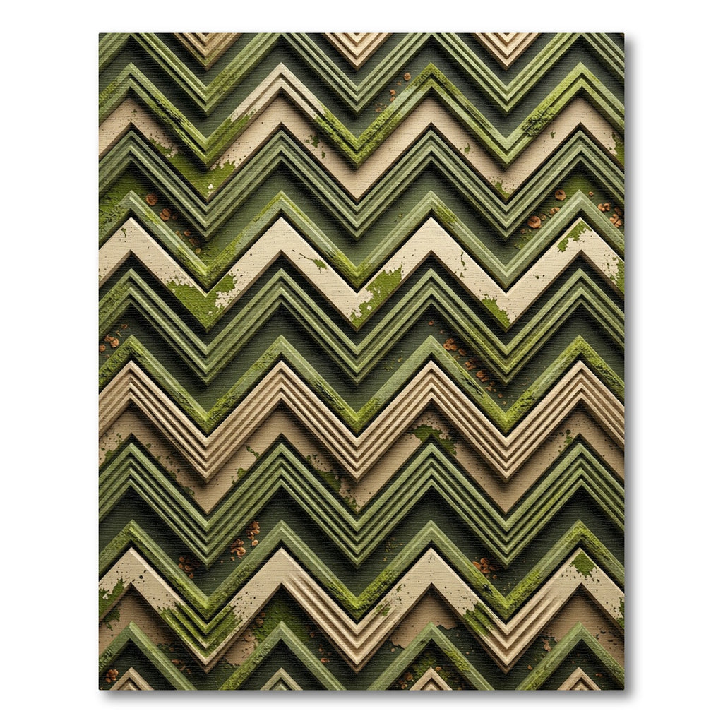 Distressed Green Chevron Layers Rug