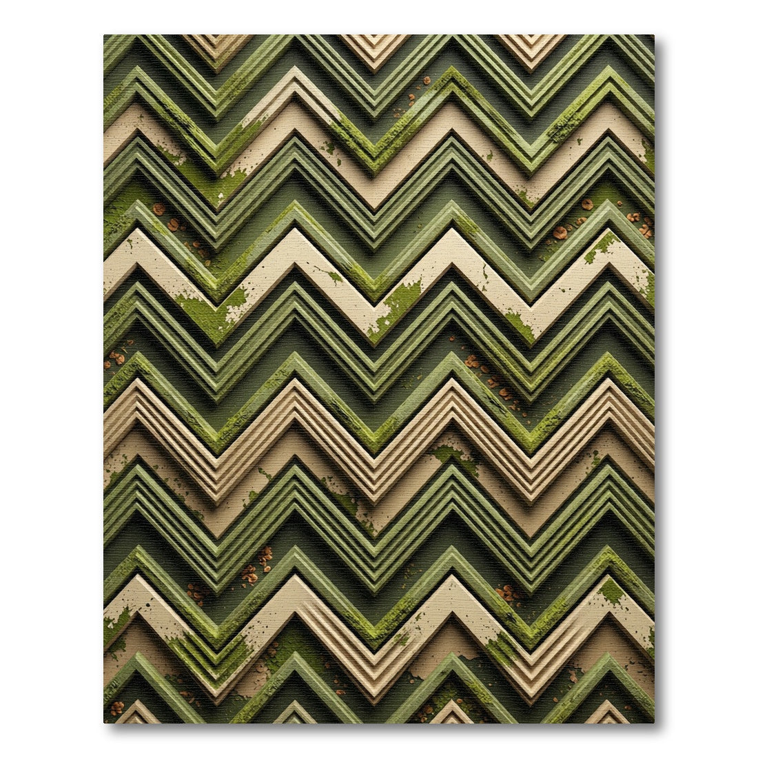 Distressed Green Chevron Layers Rug