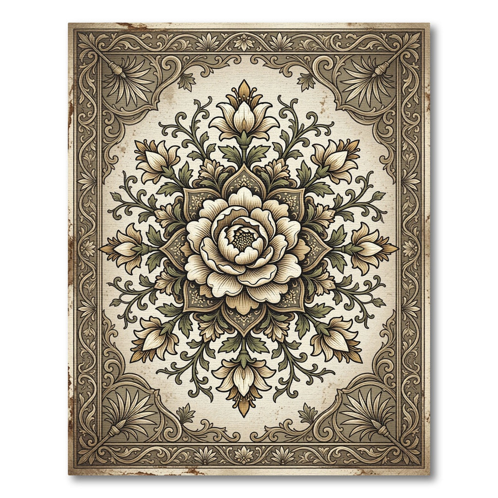 Vintage Floral Medallion Border Rug