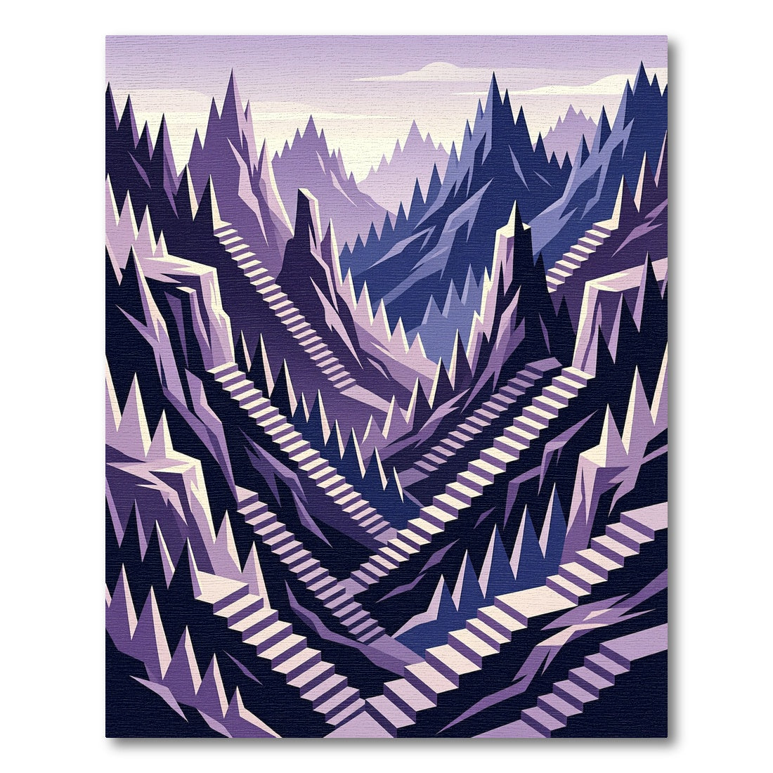 Purple Geometric Mountain Staircase Rug