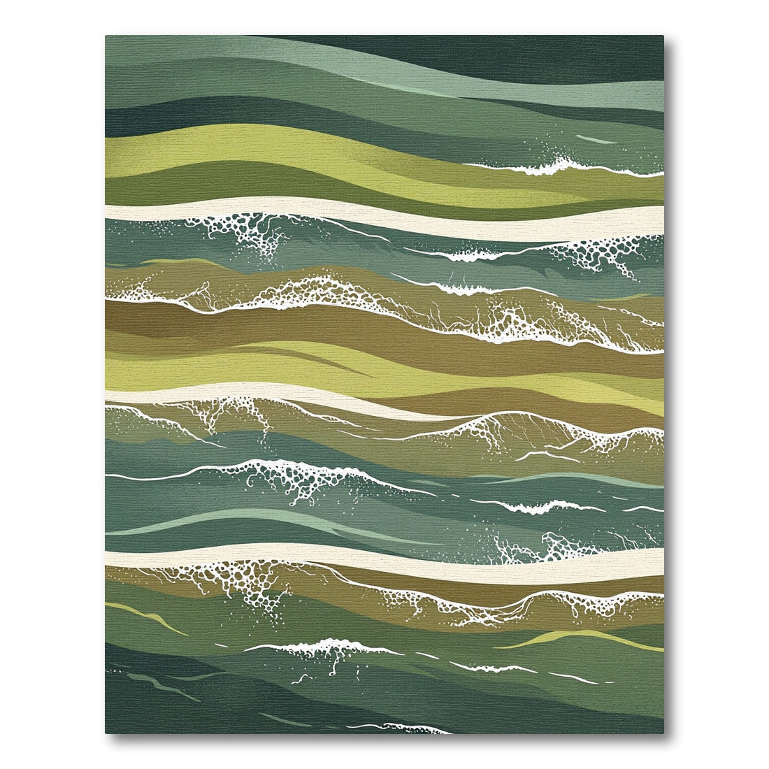 Earthy Green Abstract Wave Composition Rug