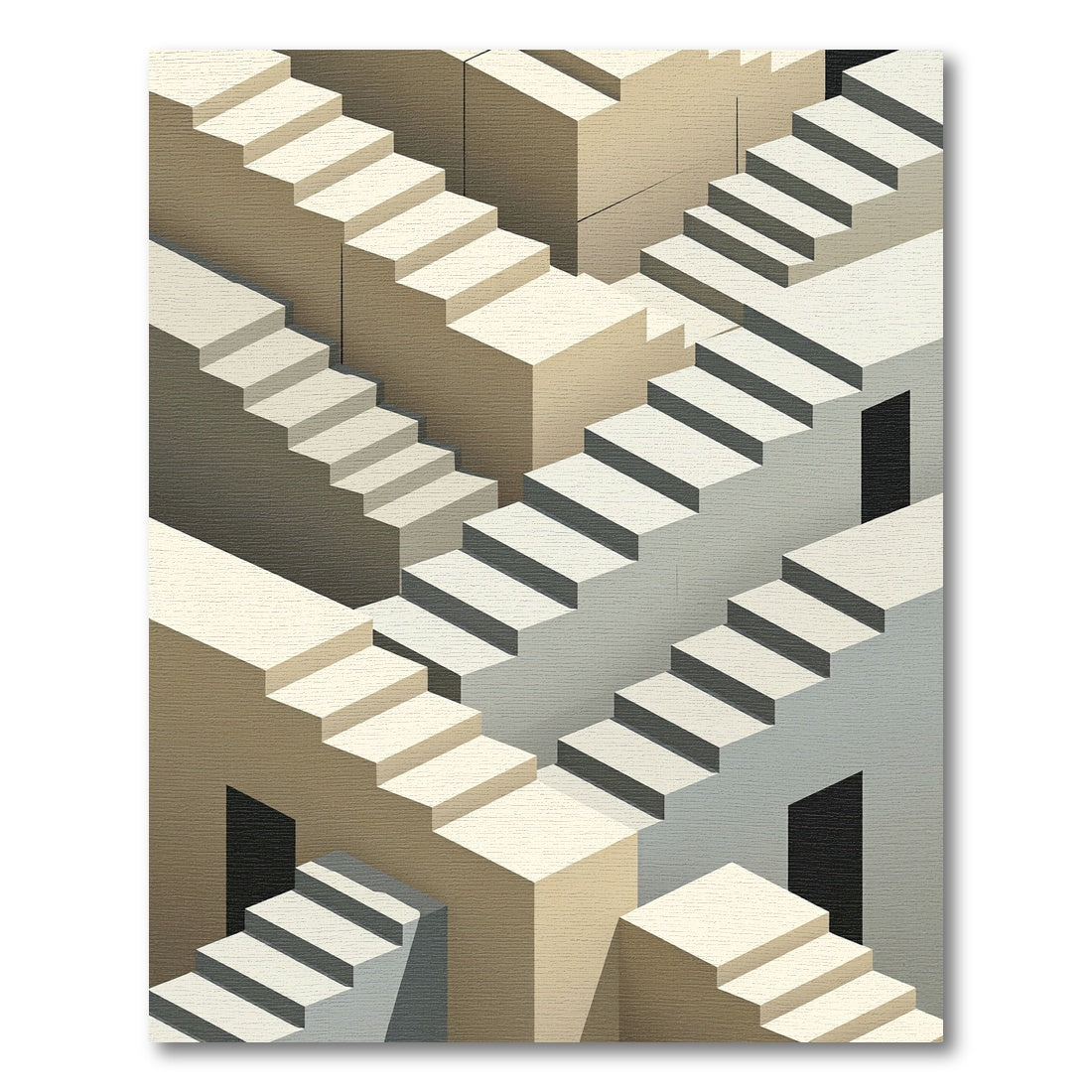 Isometric Staircase Beige Geometric Abstraction Rug