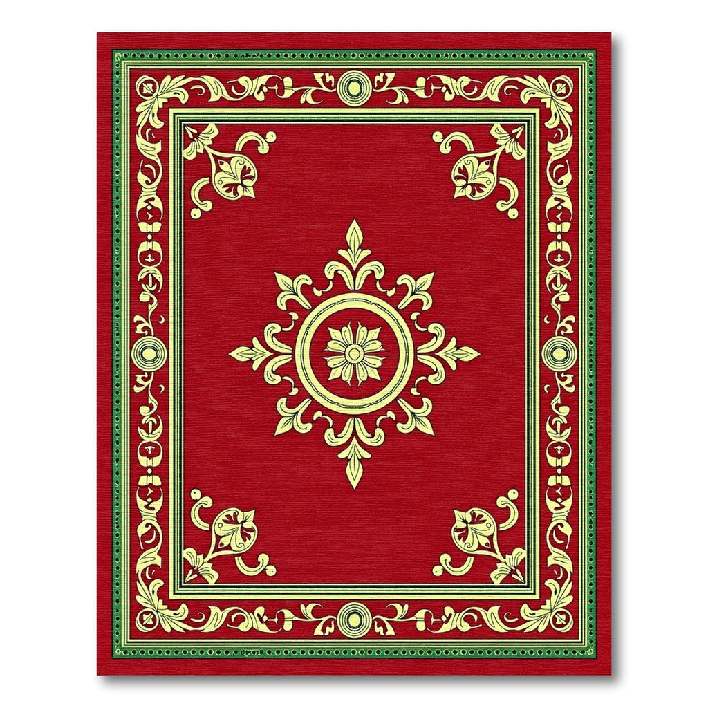 Rich Red Golden Floral Medallion Rug