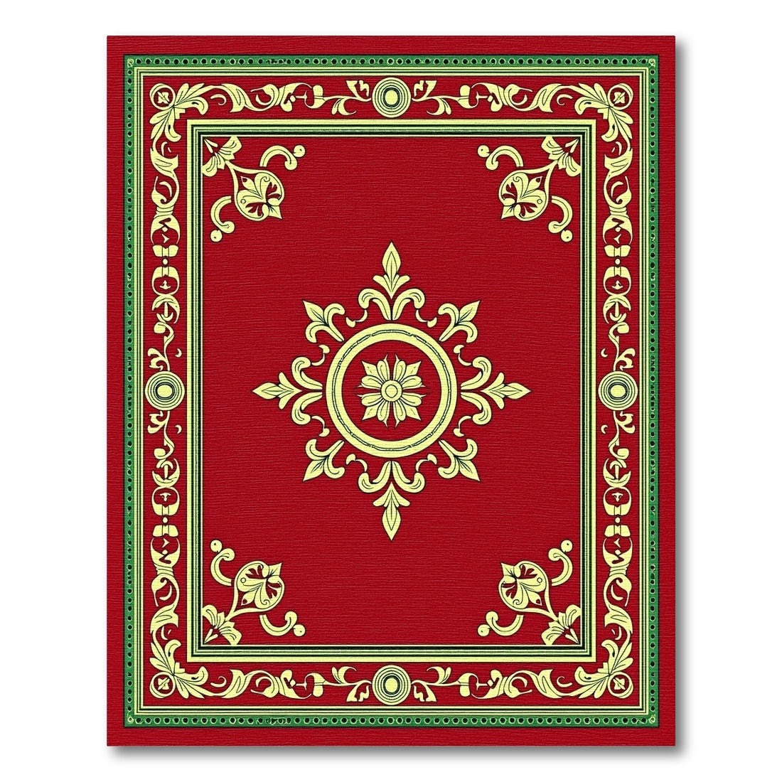 Rich Red Golden Floral Medallion Rug