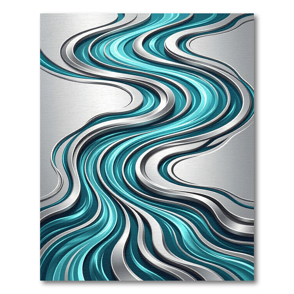 Liquid Metallic Teal Abstract Wave Rug