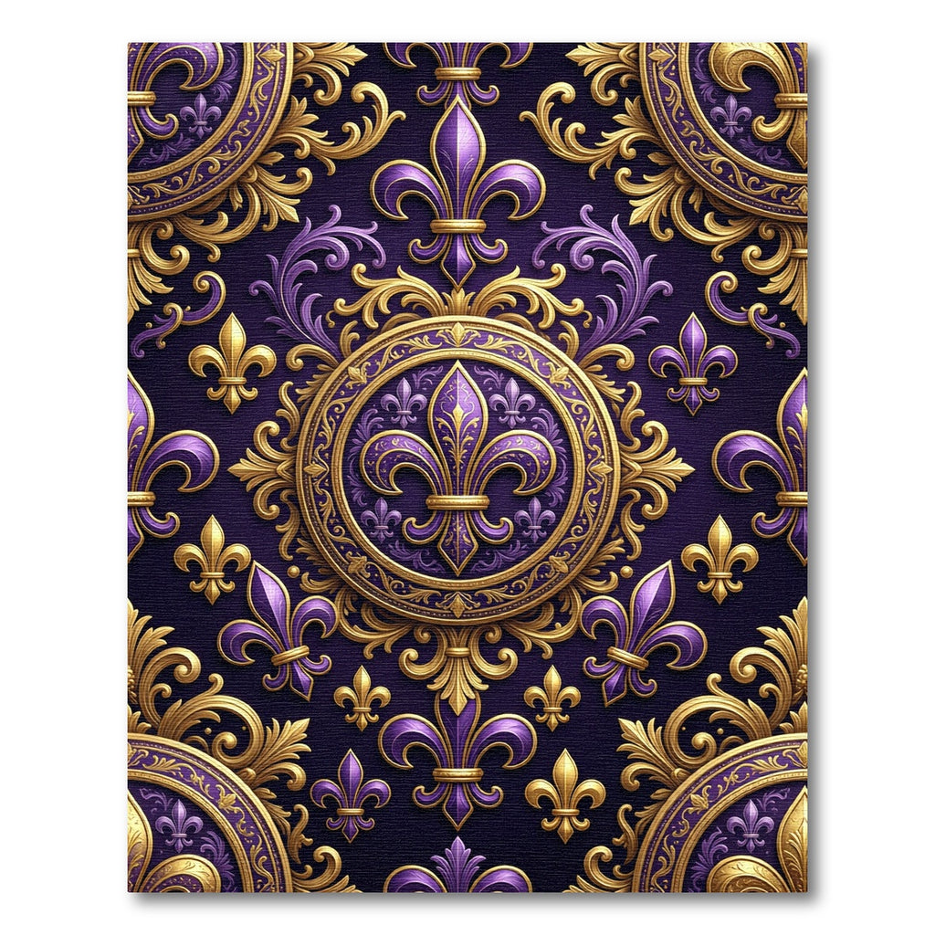 Royal Purple Golden Fleur-de-lis Damask Rug