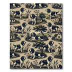 Black and White Spaniel Countryside Toile Rug