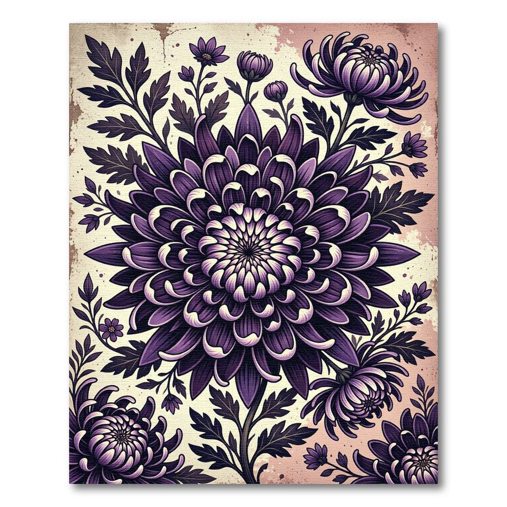 Dark Violet Chrysanthemum Botanical Floral Rug