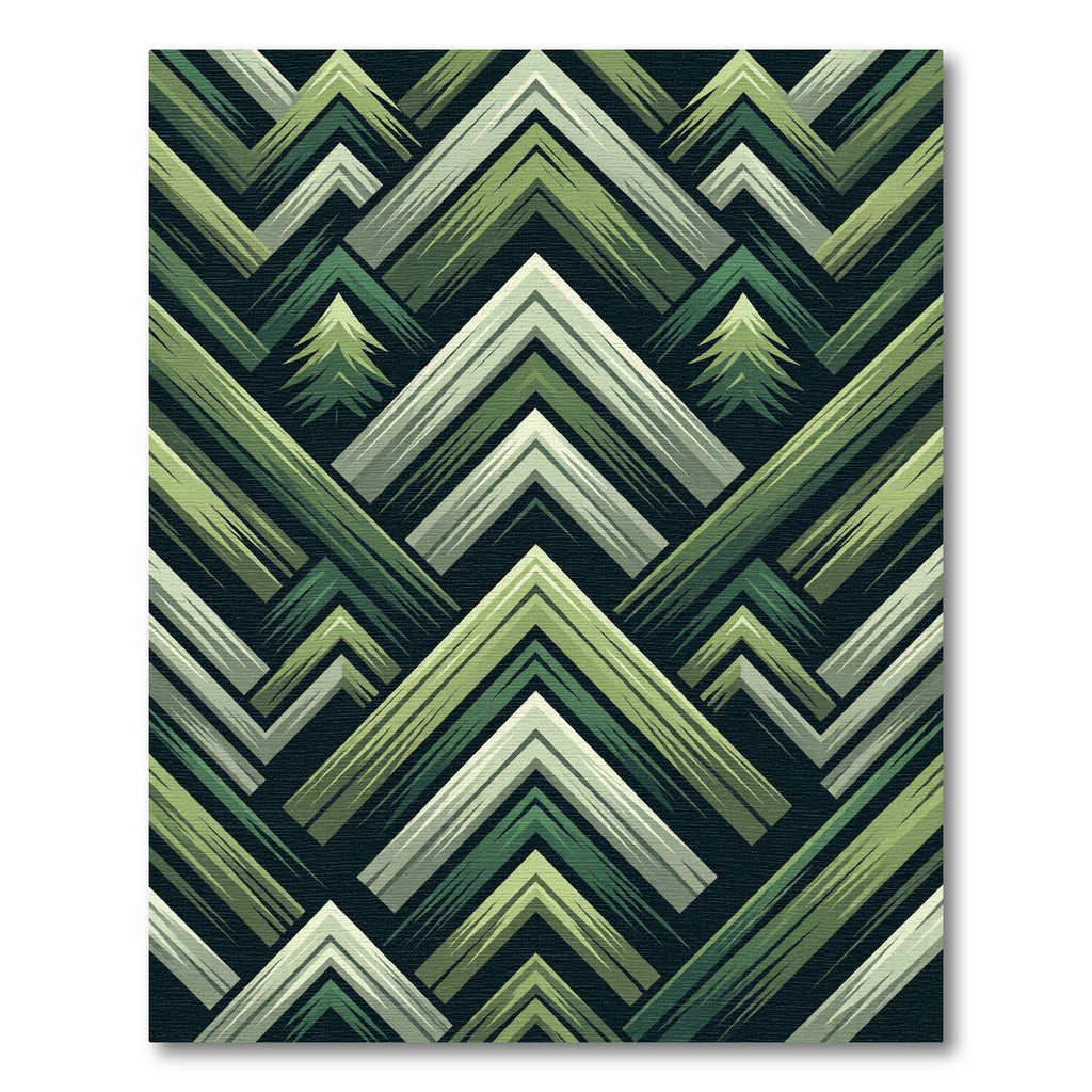 Green Forest Mountain Geometric Rug