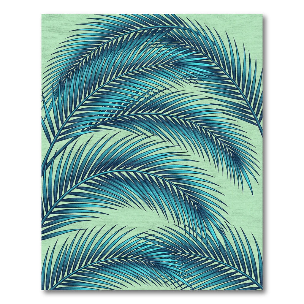 Lush Teal Tropical Palm Frond Leaves Rug