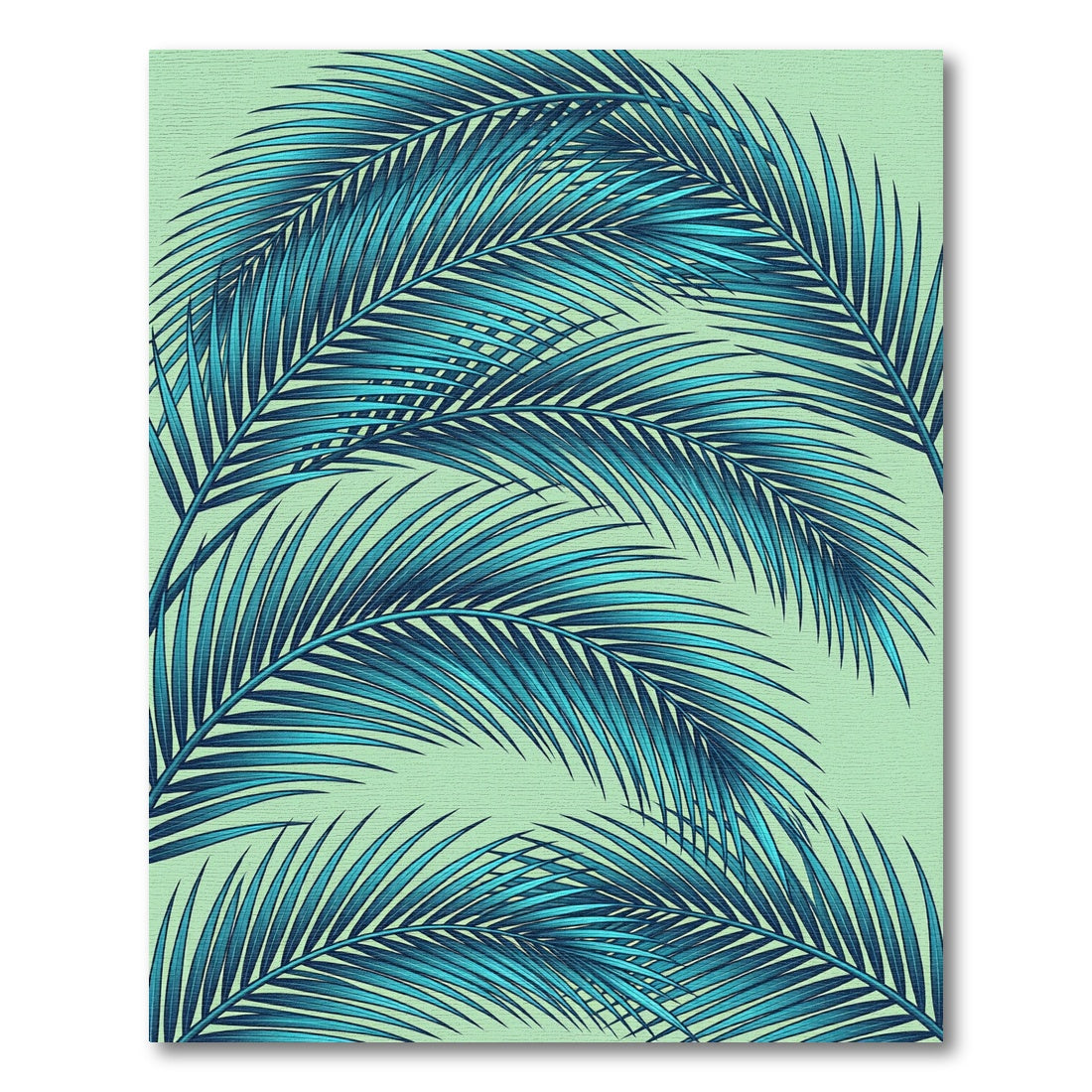 Lush Teal Tropical Palm Frond Leaves Rug