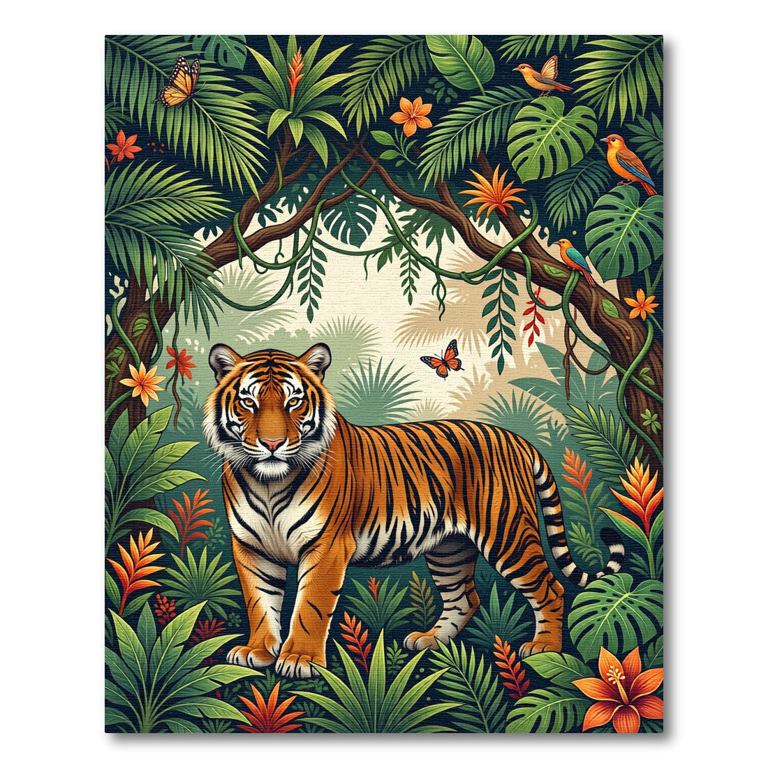 Lush Tropical Tiger and Butterfly Flora Rug