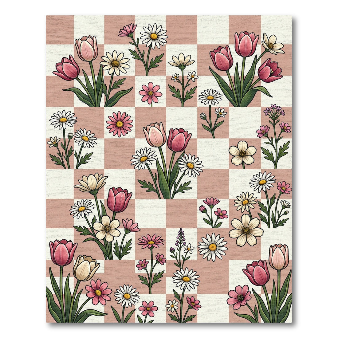 Blush Pink Checkered Floral Meadow Rug