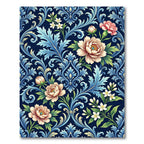 Elegant Navy Blue Peony Damask Rug