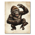 Playful Brown Primate Jungle Illustration Rug