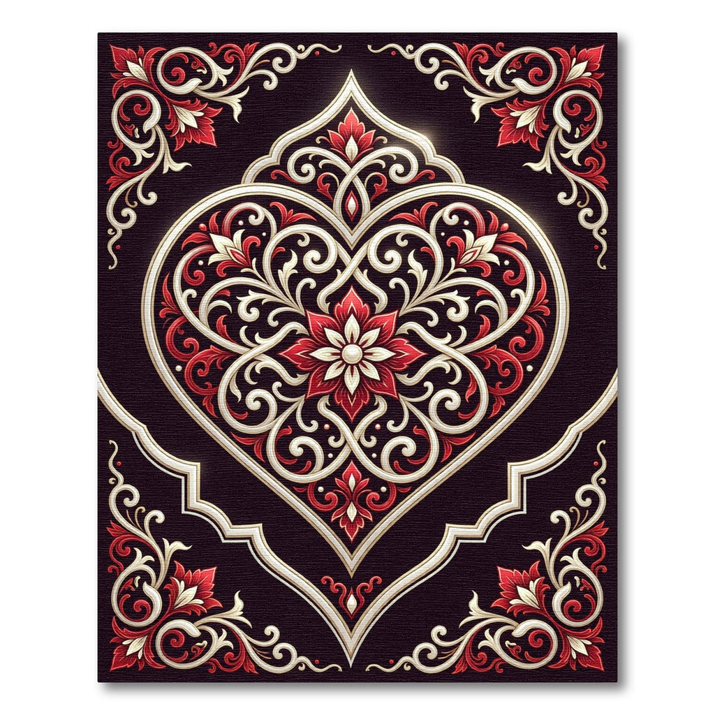 Elegant Crimson Cream Heart Floral Medallion Rug
