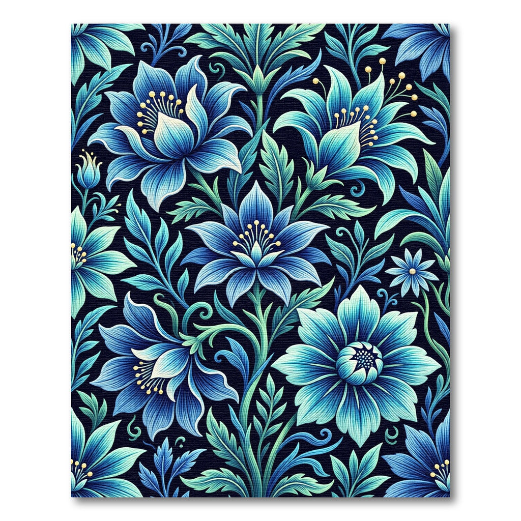 Deep Blue Floral Vine Imagery Rug