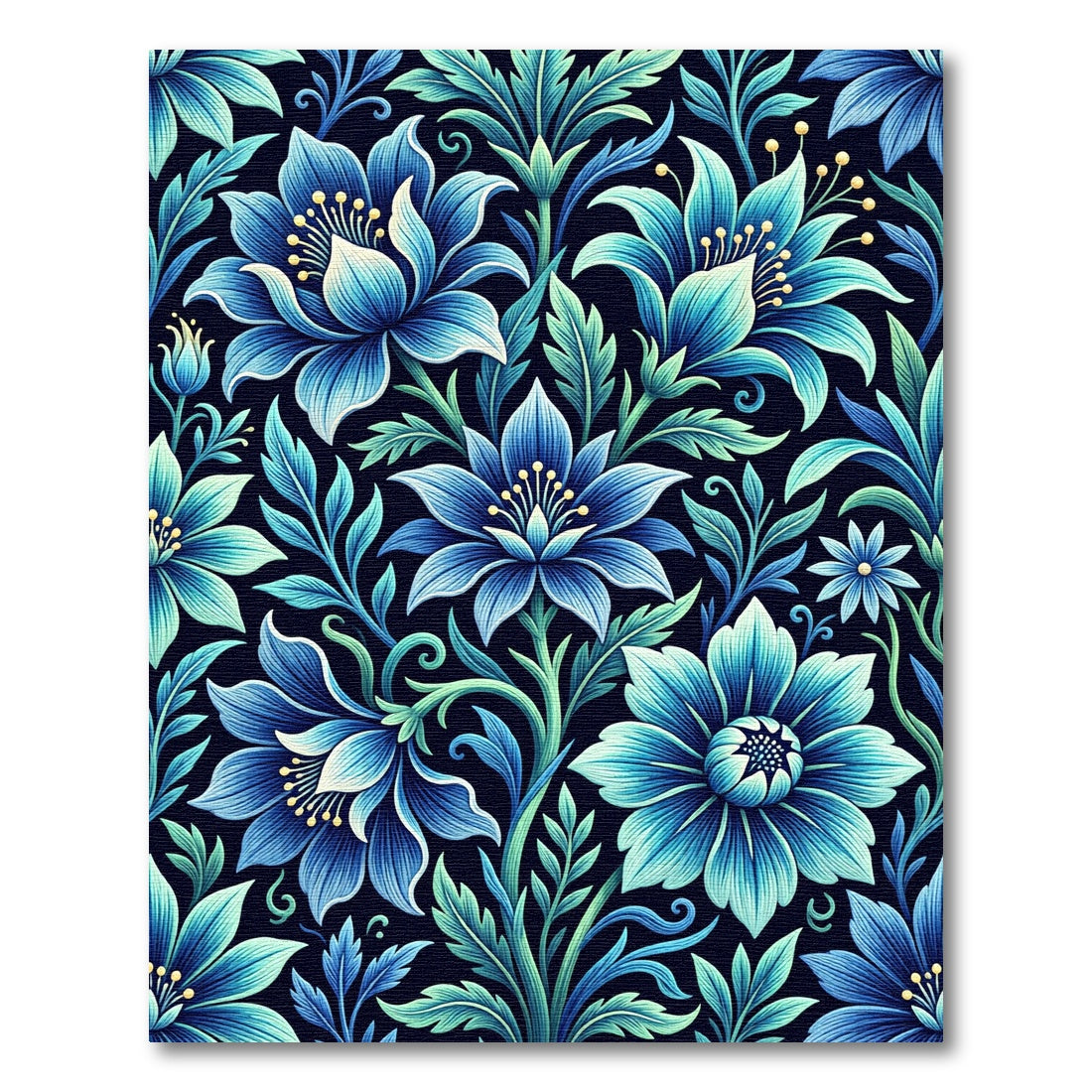 Deep Blue Floral Vine Imagery Rug