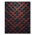 Rustic Crimson and Charcoal Geometric Grid Rug