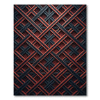 Rustic Crimson and Charcoal Geometric Grid Rug