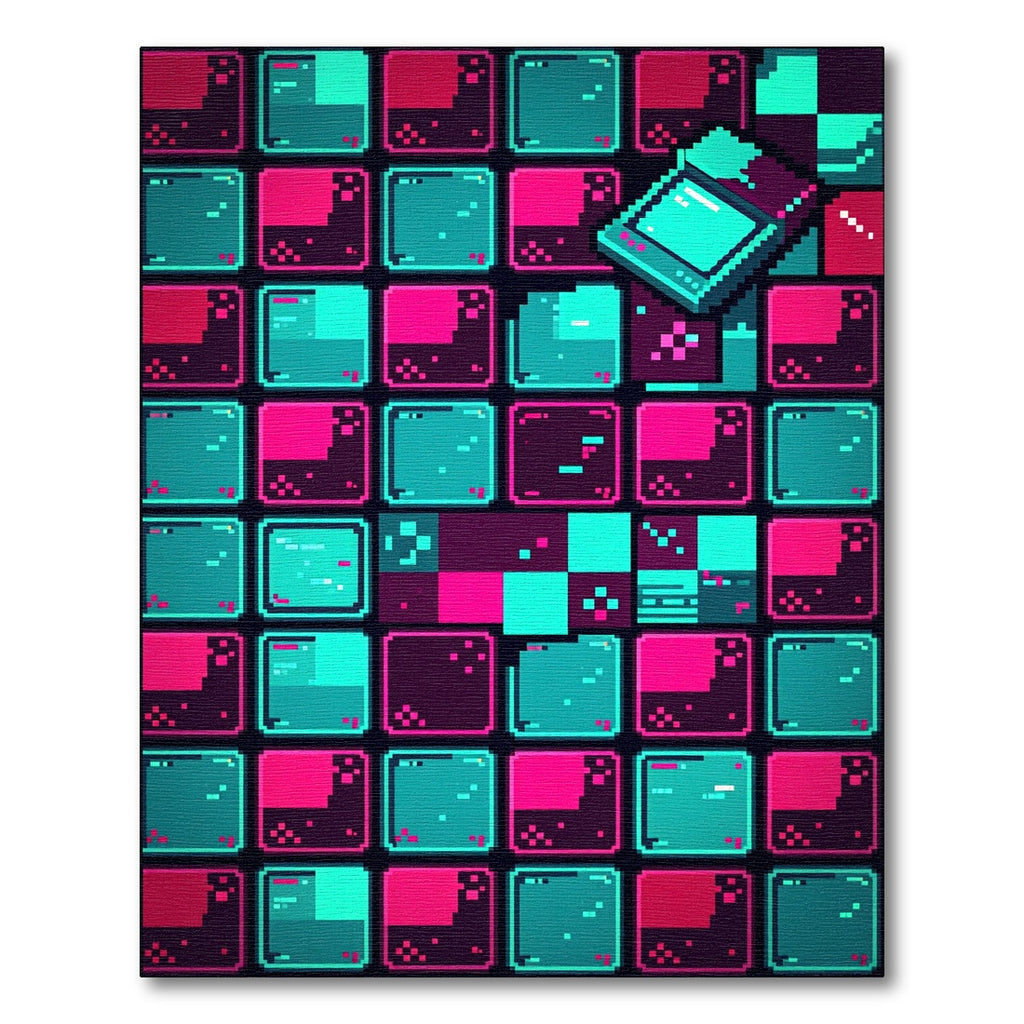 Neon Pixel Art Cyberpunk Grid Rug