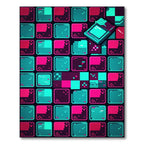 Neon Pixel Art Cyberpunk Grid Rug