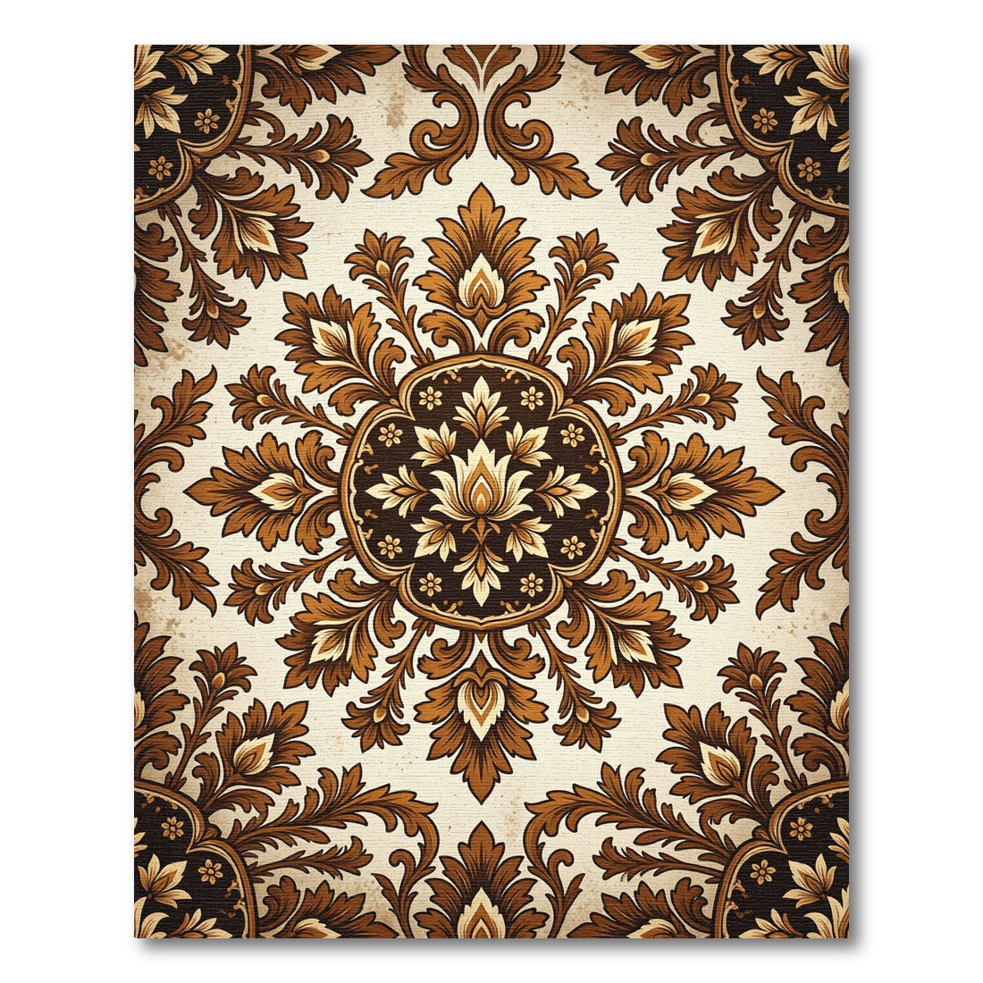 Earthy Brown Vintage Damask Medallion Rug