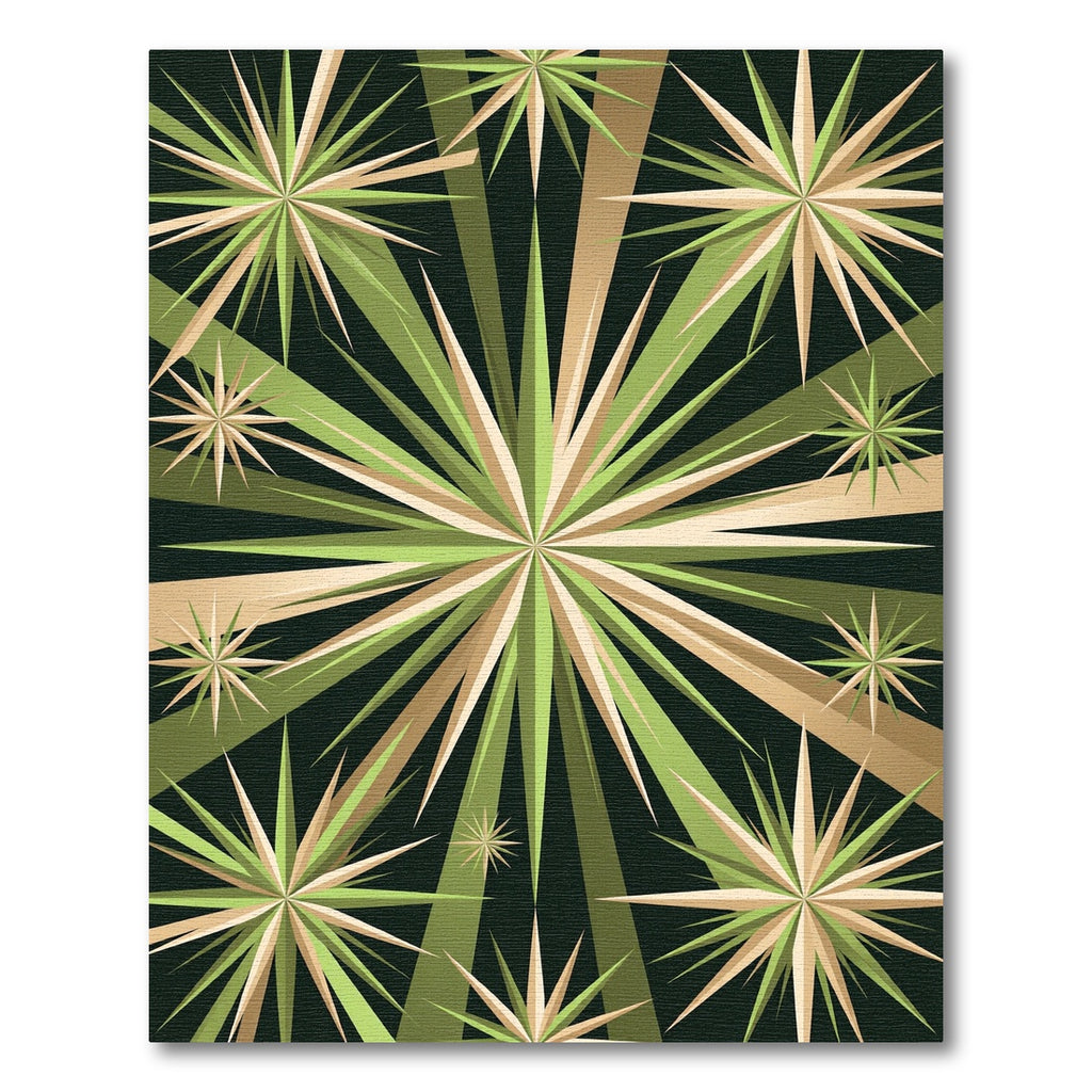 Mid-Century Geometric Olive Gold Starburst Rug