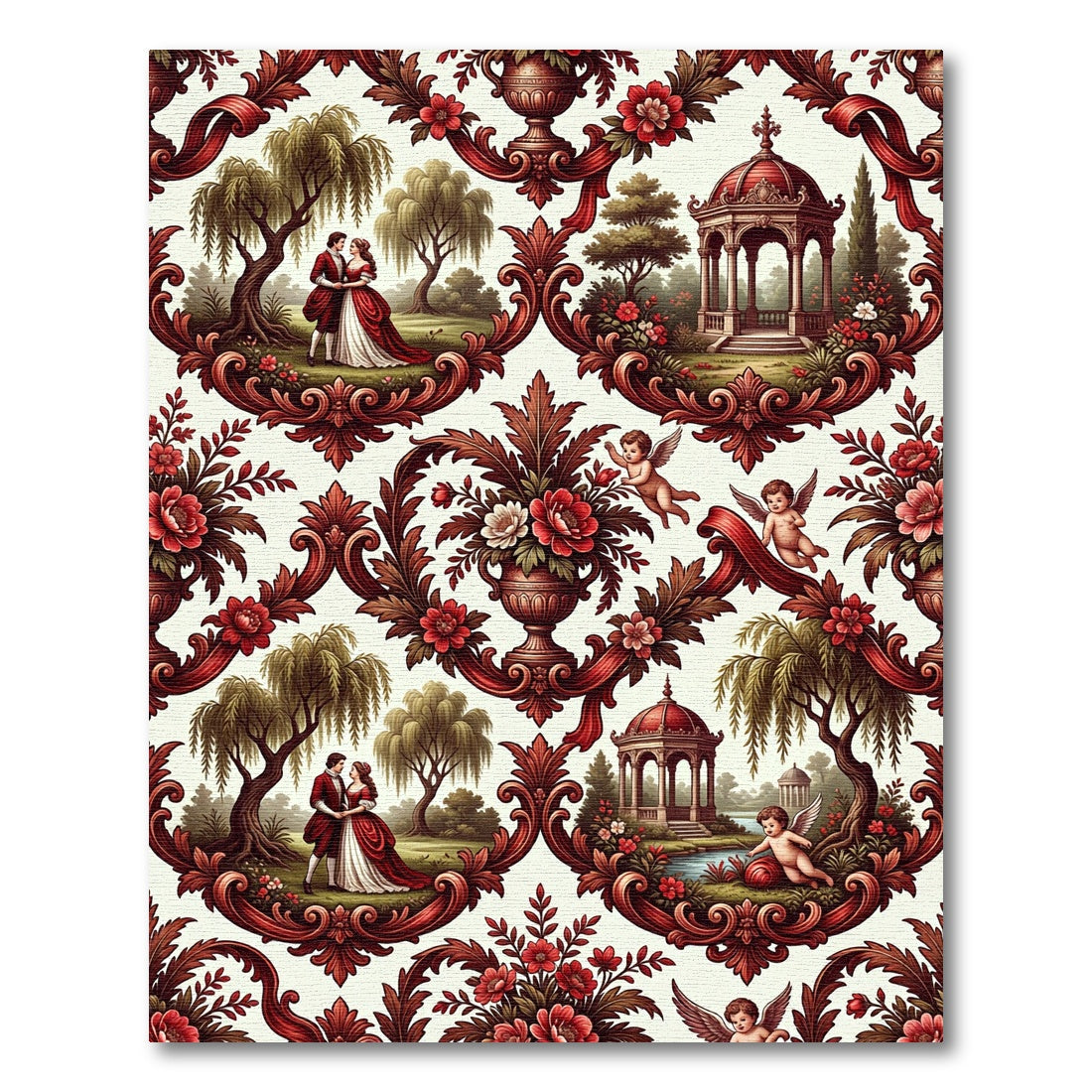 Romantic Cherub Garden Regal Scene Rug