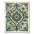 Elegant Teal Cream Floral Damask Rug