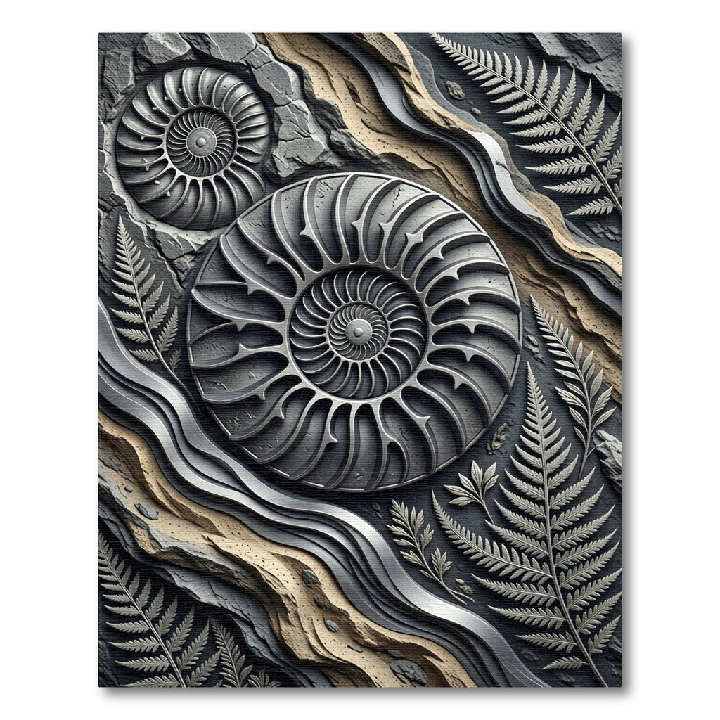 Charcoal Ammonite Fern Fossil Rug