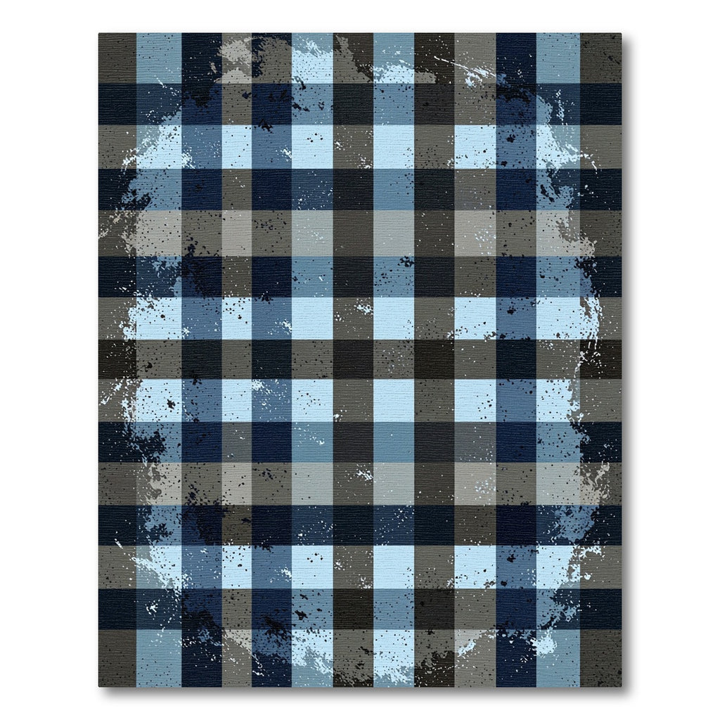 Distressed Navy and Sky Checkered Rug