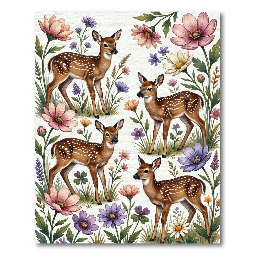 Whimsical Fawn and Pastel Wildflower Garden Rug