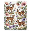 Whimsical Fawn and Pastel Wildflower Garden Rug