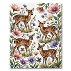 Whimsical Fawn and Pastel Wildflower Garden Rug