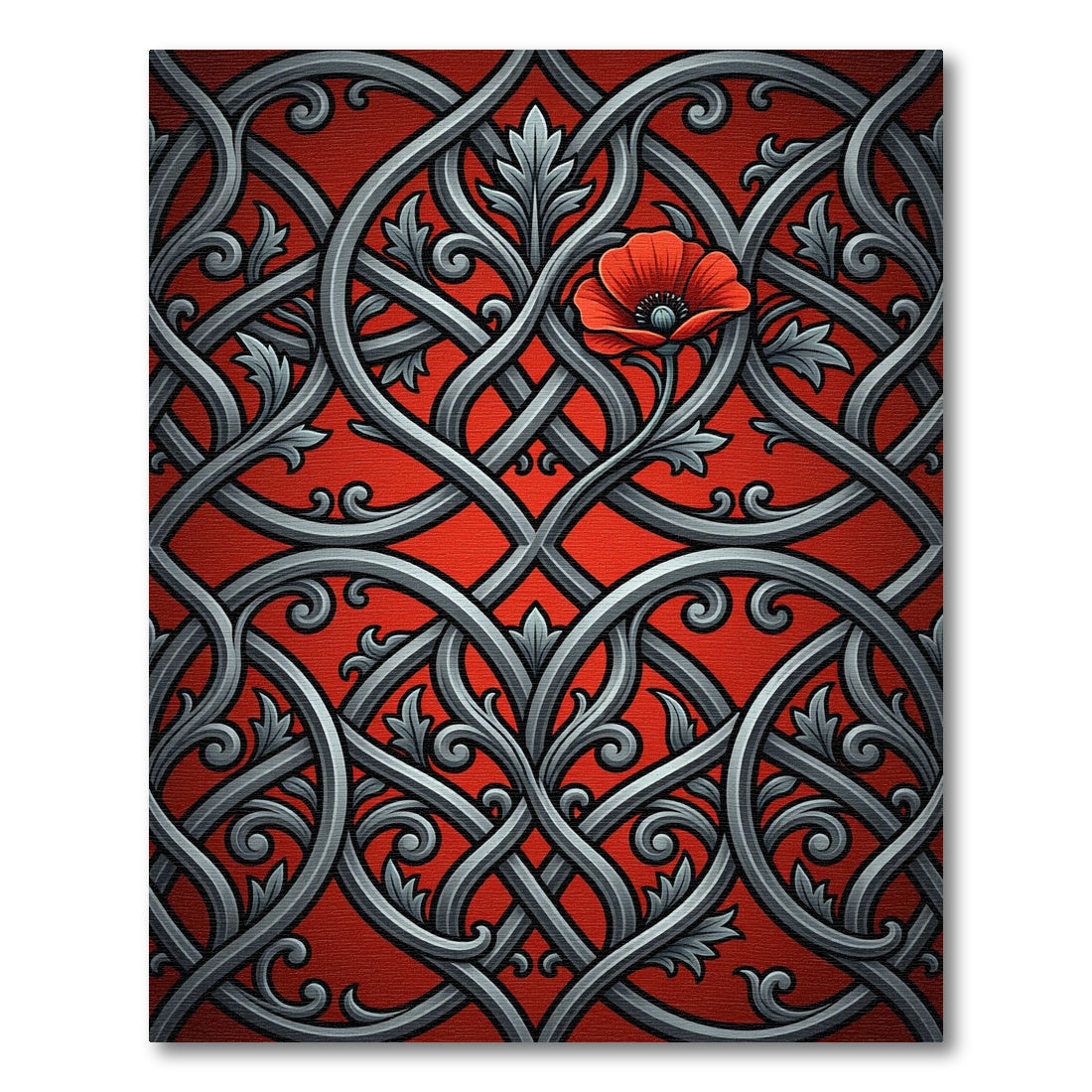 Intricate Gray Poppy Floral Swirl Rug