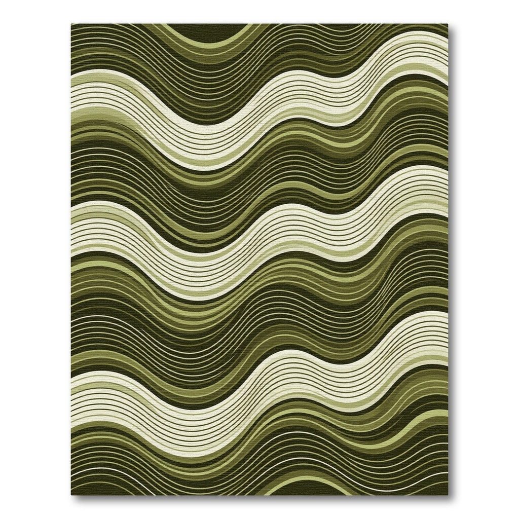 Olive Green Wave Stripe Rug