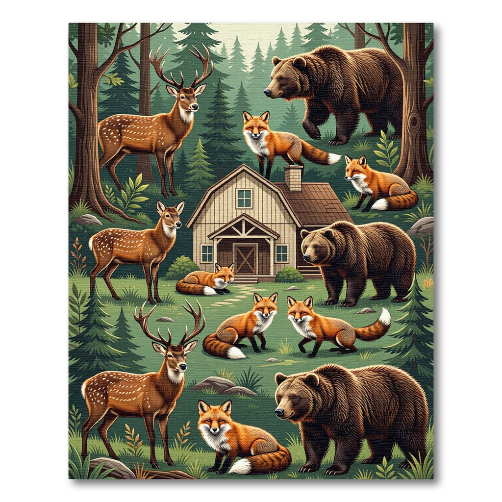 Forest Wildlife Woodland Animal Scene Rug