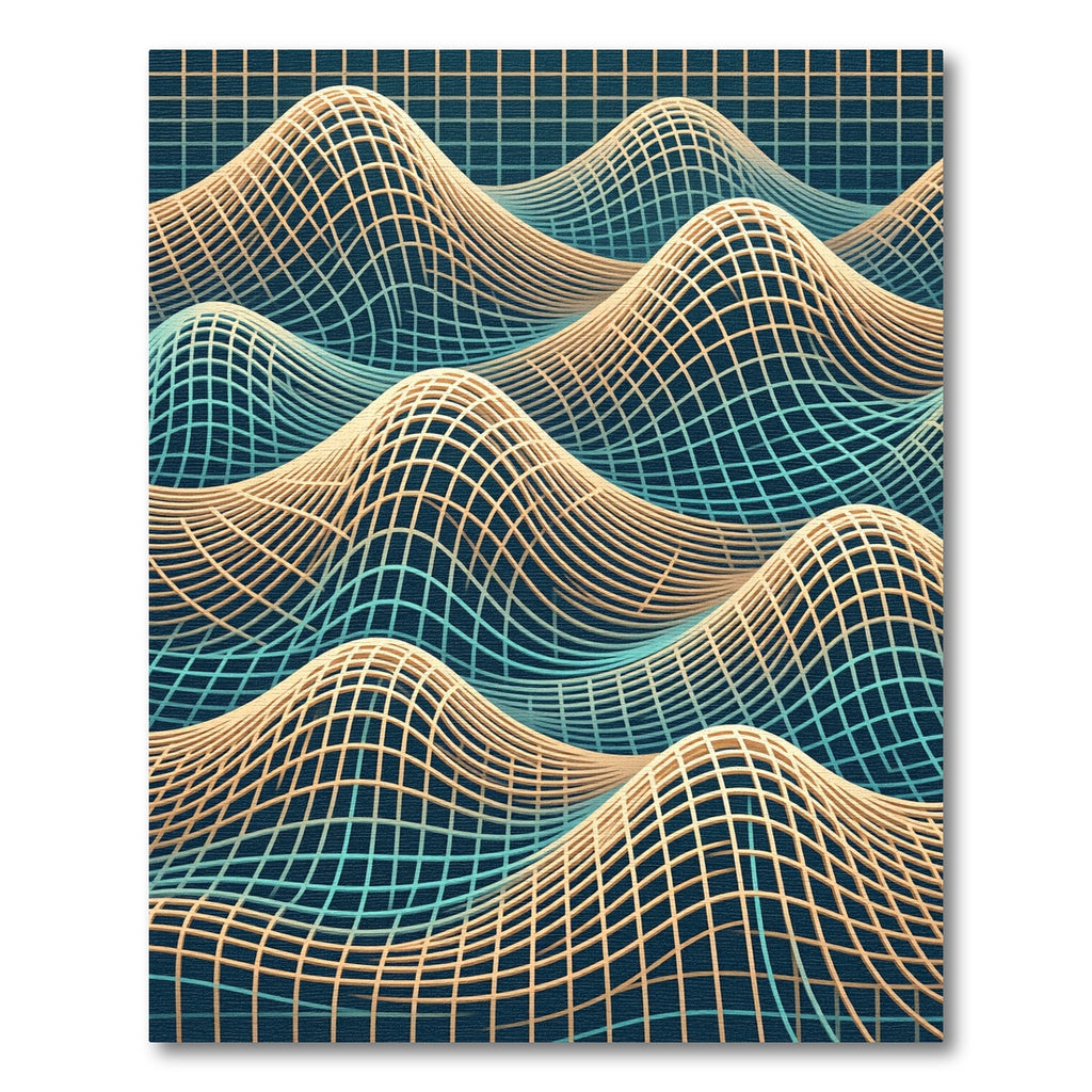 Modern Gold and Teal Wavy Grid Rug