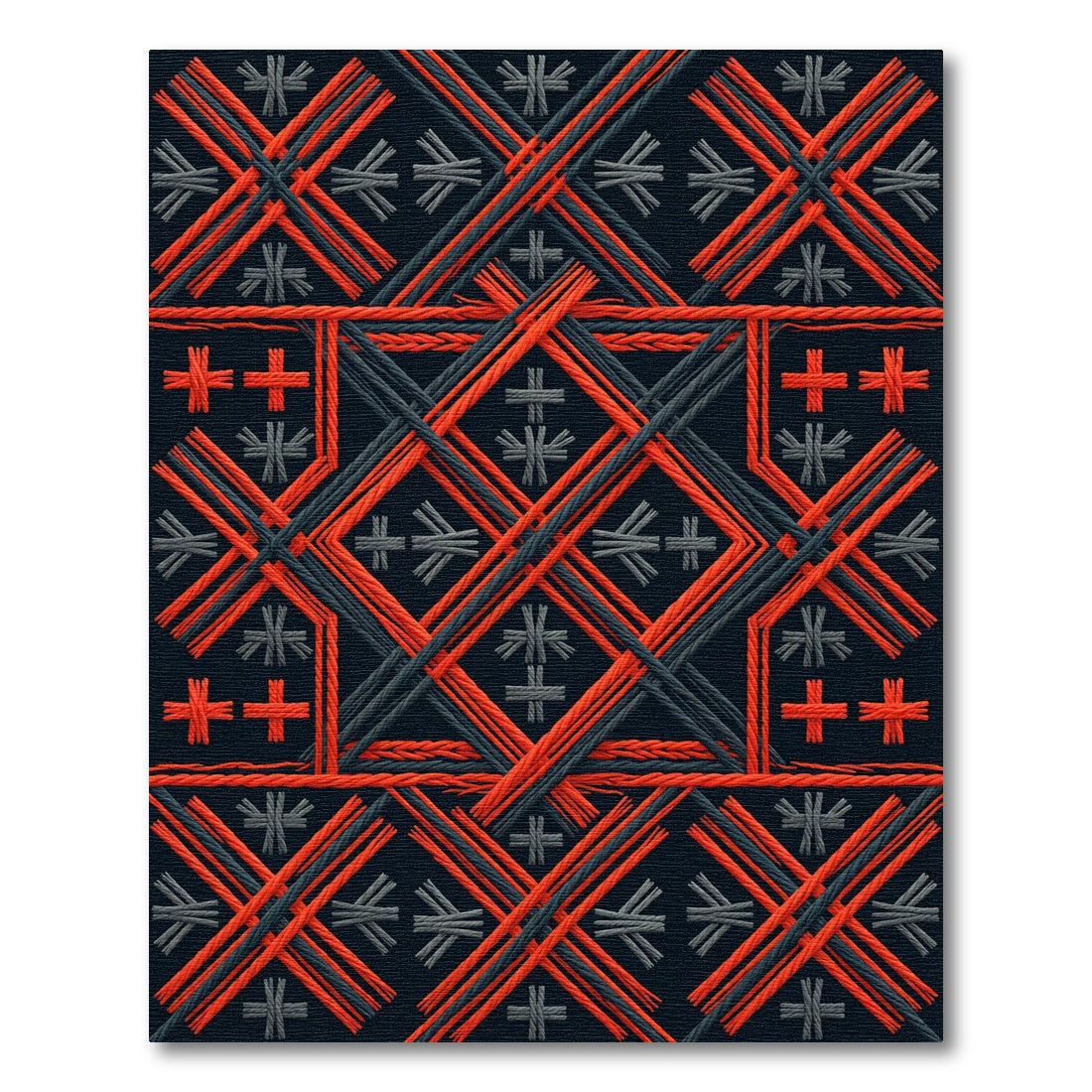 Bold Black Red Geometric Rope Weave Rug