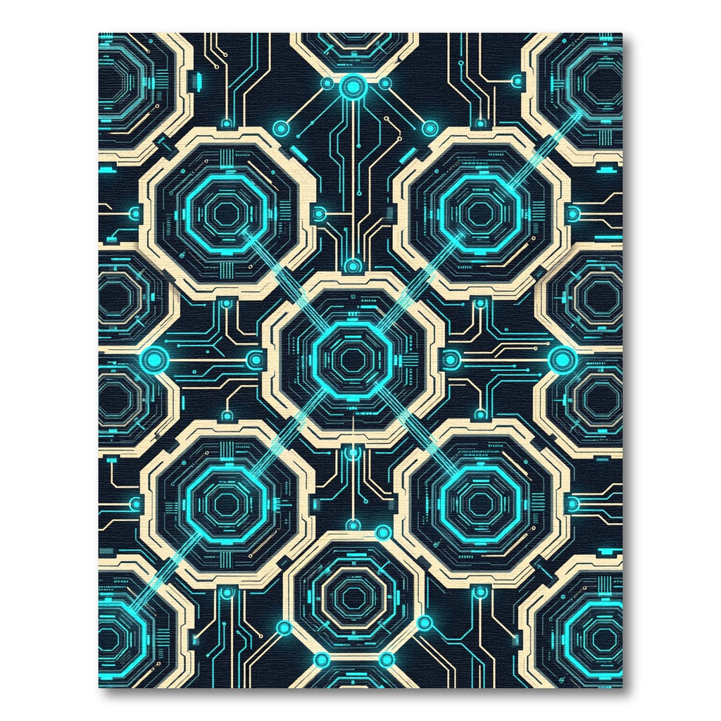 Neon Cybernetic Geometric Hexagon Grid Rug