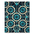Neon Cybernetic Geometric Hexagon Grid Rug