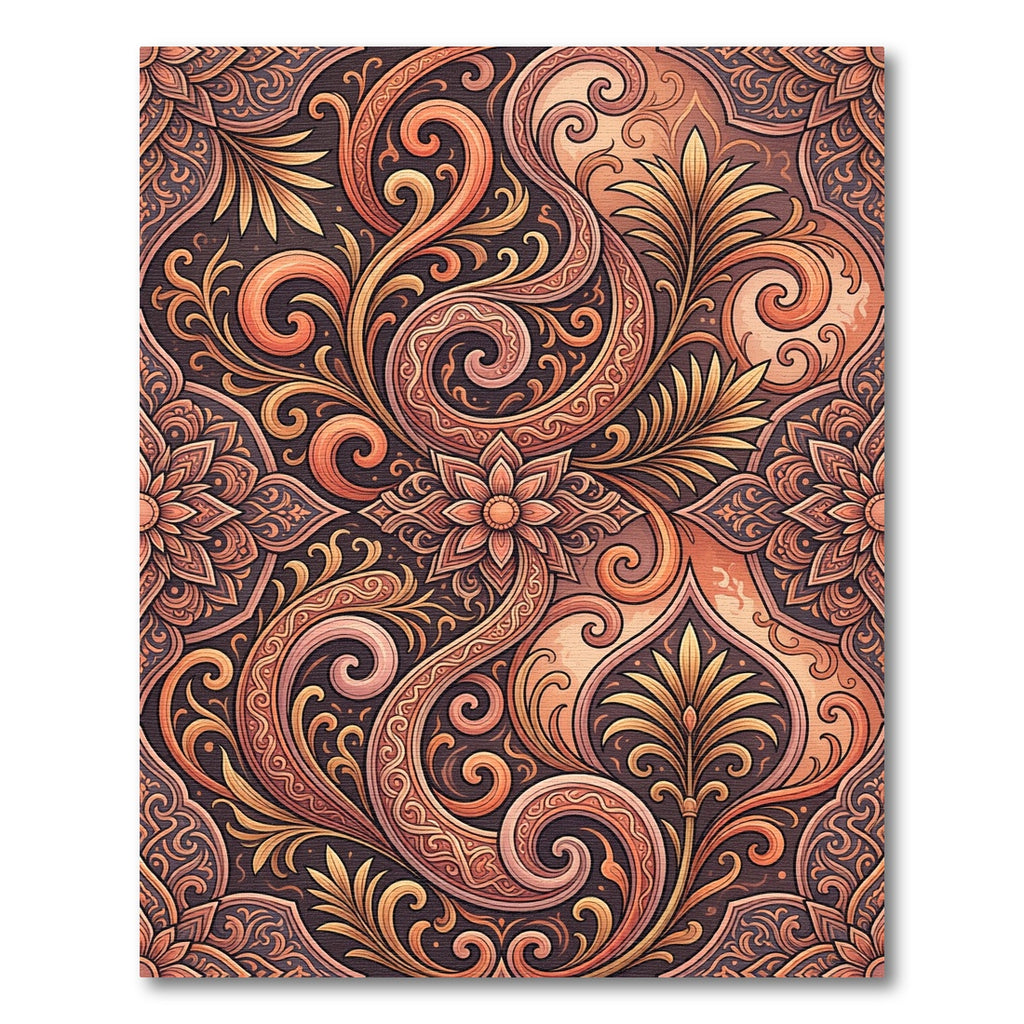 Elegant Terracotta Swirl Floral Medallion Rug