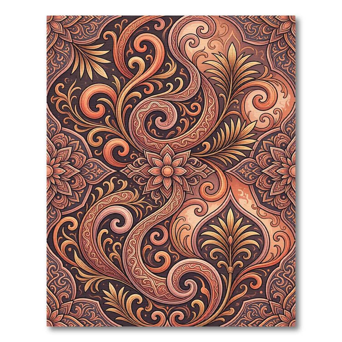 Elegant Terracotta Swirl Floral Medallion Rug