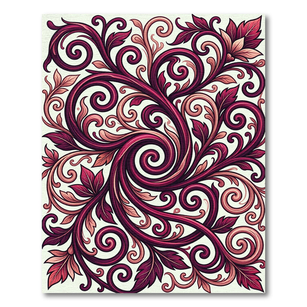 Deep Burgundy Floral Scroll Swirl Rug