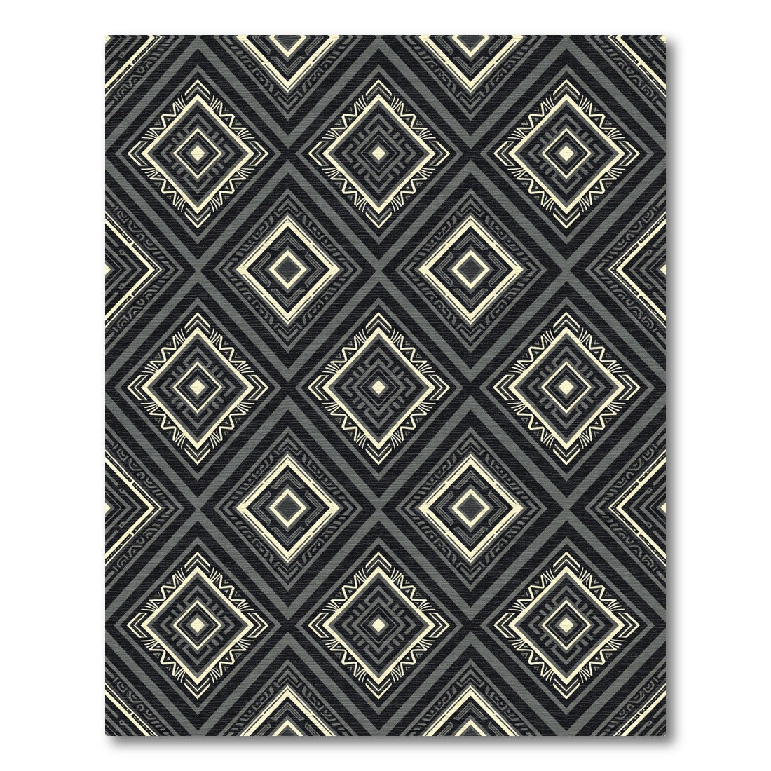 Monochromatic Charcoal Geometric Diamond Medallion Rug