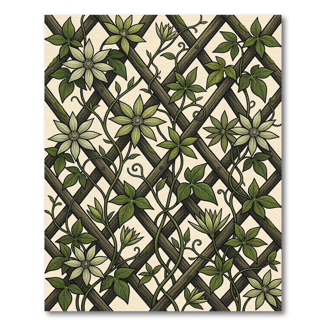 Earthy Green Clematis Lattice Trellis Rug