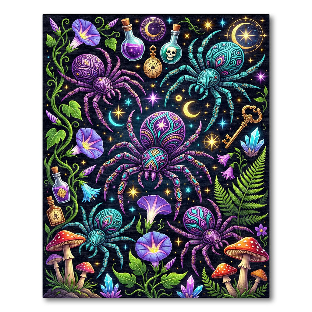 Mystical Neon Spider Celestial Flora Rug