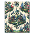 Charming Cottages Birds Floral Garden Scene Rug